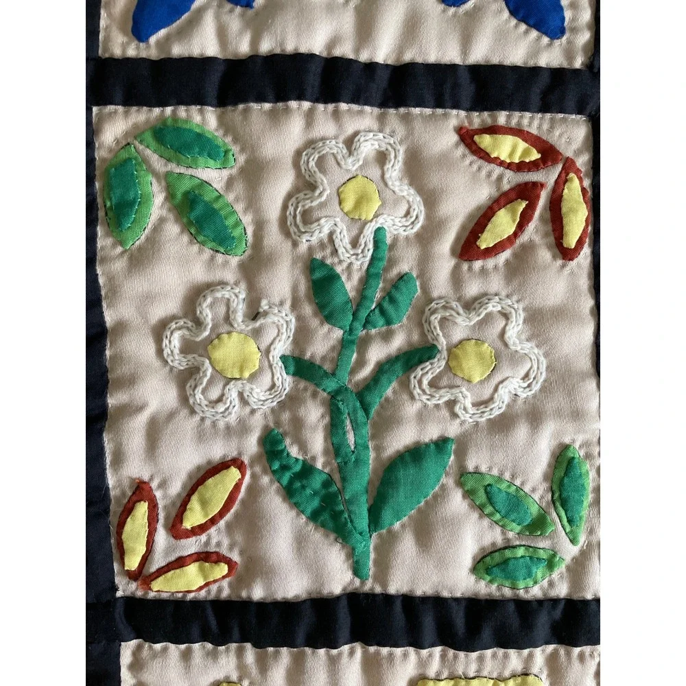 Vintage 1985 Handmade Sampler Album Quilt Applique Hand Quilted Rare‎ 40x40